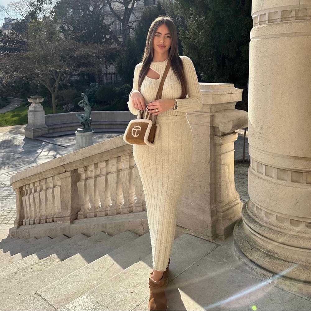Zara Set - Ecru Cut Out Chenille Sweater & Skirt - Picture 6 of 17